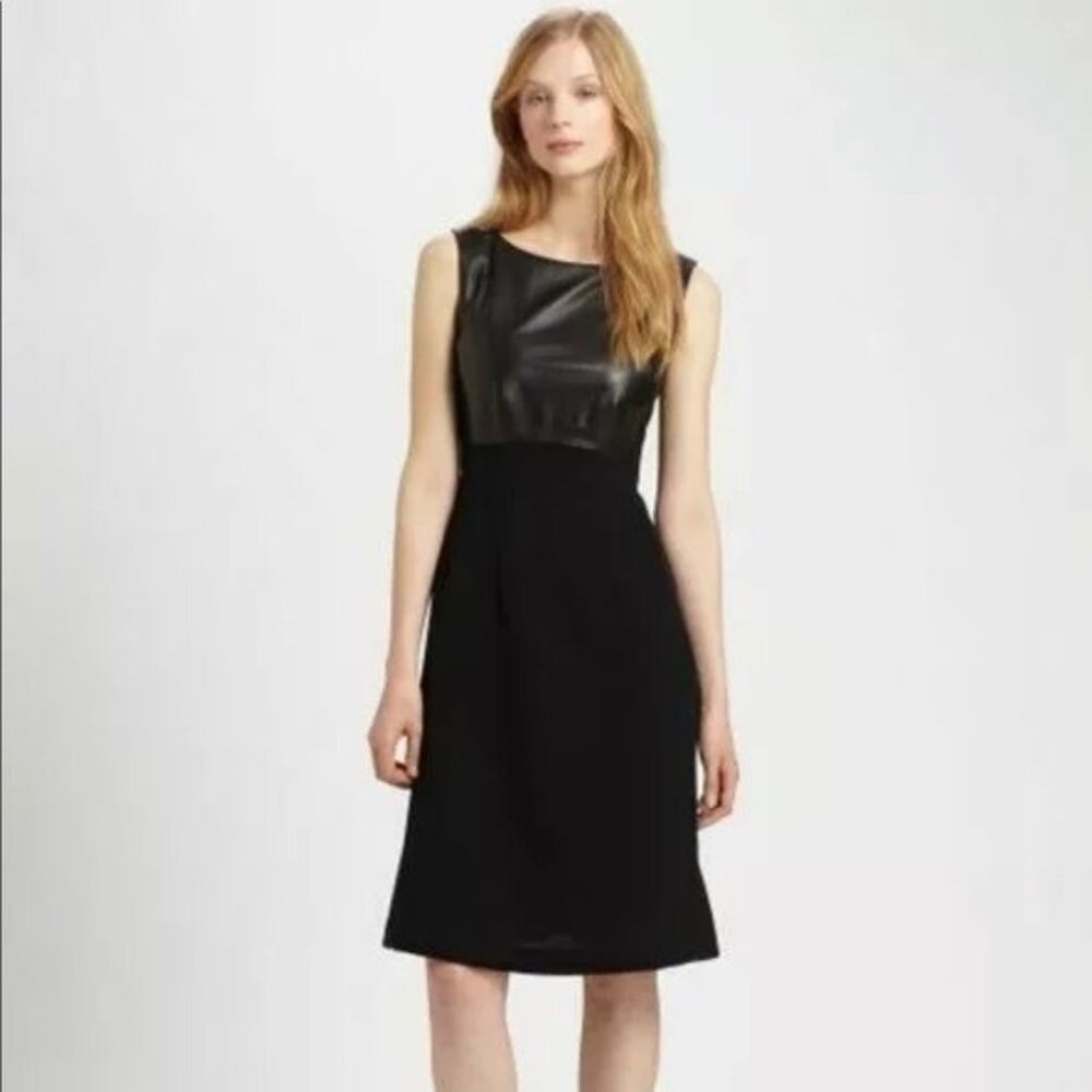 LAFAYETTE 148 New York Carmine Black Leather-Bodice Dress Size 10